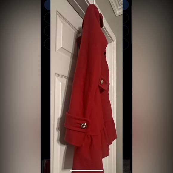 Juicy Couture Red Wool Blend Pea Coat ruffle bottom Size S Italian fabric Y2K - Picture 9 of 9